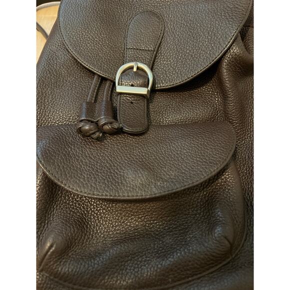 Eddie Bauer Backpack Pebbled Leather Brown Rucksack Drawstring Bag Vintage 90s - Picture 2 of 13